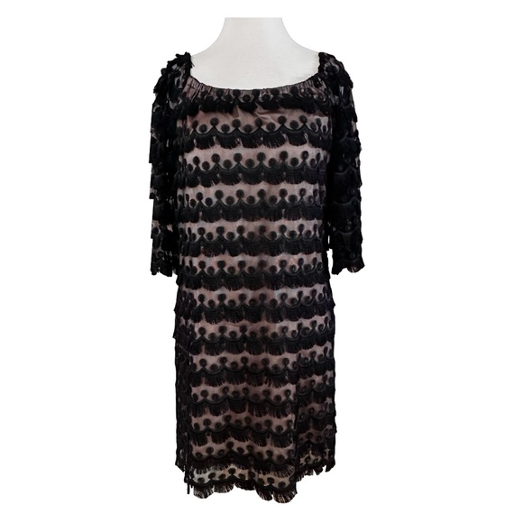 TRINA TURK Women’s Black Sheer Lace Dress Size 6 Fringes - Picture 1 of 8